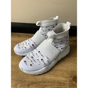 Champion Shoes Woman’s Size 8.5w White Rally Script Print High Top
